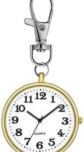 1PCs Pop Stainless Steel Quartz Pocket Watch Cute Key Ring Chain New Gift New (Golden Color)-B0DJRMFGGL