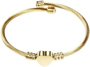 [1PCs]New Trendy Metal Braided Cable Shape Heart Bracelet for Women Fashion Metal Bangle Accessories On Hand 2021Jewelry for Girl Gift-B0DL1MQTY3