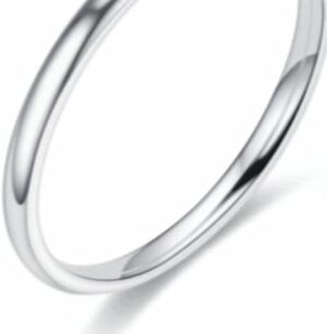 1PCs Small Finger Ring Elegant Smooth Surface Minimalist Simple-Silver (6)