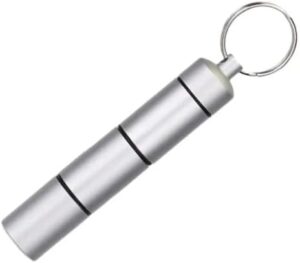 1PC Portable Aluminum Survival Waterproof Pill Box Container Medicine Storage Case First-Aid Bottle With Key Ring Travel Kits ٍ Silver 9Cm-Long-B0DJY5F7CR