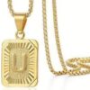 Fashion Letter Gold Color Pendant Necklace for Men Women Cuban Chain Couple Charm Initial Necklace Choker Jewelry Collar