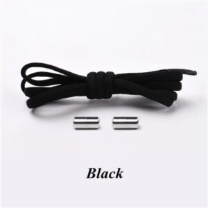 1Pair 100cm Elastic No Tie Shoelaces Metal Lock Shoe Laces For Kids Adult Sneakers Quick Shoelaces Semicircle Shoestrings (Black)-B0D3WRQJRB