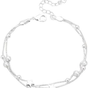 31JnEta3c6L._AC_ Women's Elegant & Classic Style, 925 Sterling Silvery Double Layer Chain, Match Star -B0DLT699RG