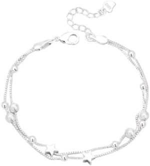 Women's Elegant & Classic Style, 925 Sterling Silvery Double Layer Chain, Match Star -B0DLT699RG