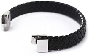 Vintage Men Alloy Faux Leather Wristband Braided Magnetic 20Cm Length Black -9mm Wide-B0DN6YXJ48