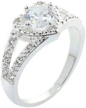 1PCs Women 925 Sterling Silver Crystal Love Heart Shaped Ring US Size US Size 6 (Dia): 16.4mm/0.65" (Approx.)-B0DLSSL7R7