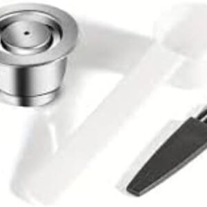 [ 1 Cpsuls Stainless+Plastic Spoons+Small Brush ] For Reusable Coffee Capsule Stainless Steel Rich Crema Espresso Refillable Filters Pod Fit Inissia Pixie Essenza Mini-B0CQ4Q1TQX
