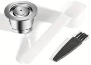 [ 1 Cpsuls Stainless+Plastic Spoons+Small Brush ] For Reusable Coffee Capsule Stainless Steel Rich Crema Espresso Refillable Filters Pod Fit Inissia Pixie Essenza Mini-B0CQ4Q1TQX