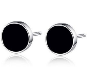 (1 Pc) Men's Women's 925 Sterling Silver Black Vinyl Earrings-Stud Diameter: 0.6cm/0.27" (Approx.)+Nail Length: 1.1cm/0.43" (Approx.)-B0DLJC7M7X
