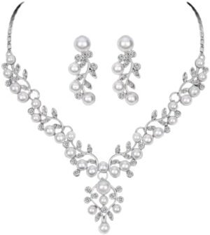 Fashion Simple rhinestone necklace earrings set Bridal Wedding Party Rhinestone Water Drop Pendant Necklace Drop Earrings Set 11, CHINA-B0D5XXT4HS