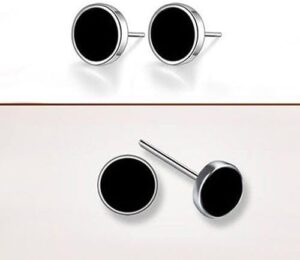 B0DLJC7M7X925 calibre sterling silver earrings made of black vinyl for men and women from Mai Souq Stour (one piece) - screw diameter: 0.6 cm/0.27 inch (approx.) + nail length: 1.1 cm/0.43 inch (approx.), metal-