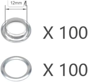 [100 Pcs -12MM - Silver ] Metal Eyelet Grommet Ring Kit for Garment Canvas Sewing Accessories Silver - (Iner Dia. 14mm-Outer Dia 22.5mm)-B0CQ9Q1XY8