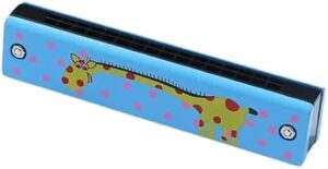 Wooden Harmonica Educational Gift Instrument Mouth Music Organ Replacement 1pcs Durable Hot Sale Newest 13Cm,24 Hole, 33Gram (Blue giraffe)-B0DNNP28XZ