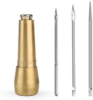 [Set 01] Leather Sewing Kit DIY Leather Sewing Awl Needle With Copper Handle Set Leather Canvas Tent Shoes Repairing Tool W/Nylon Thread-B0CK1F8D4M