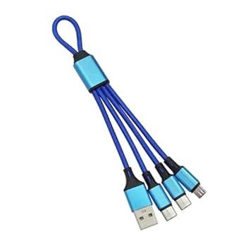 Keychain 3 in 1 USB Type C Cable for i-Phone 13 12 11 XS X XR 3in1 2in1 USB Cable Charger Micro USB Type C Cord Colored (Blue)-B0DBGJK1NC