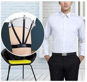 Men's Shirt Holder, Braces, Elastic Shirt Holder with Non-Slip Locking Clamp-B0CGPVJ3JQs, Adjustable Shirt Stays (1 Pair) 3 Side Clip
