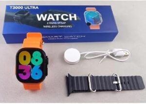 Smart Watch T3000 ULTRA SERIES 9 Black Case With 2 Straps (Black + Orange) - Black-B0D752RFKK