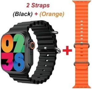 Smart Watch T3000 ULTRA SERIES 9 Black Case With 2 Straps (Black + Orange) - Black-B0D752RFKK