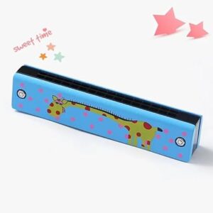 Wooden Harmonica Educational Gift Instrument Mouth Music Organ Replacement 1pcs Durable Hot Sale Newest 13Cm,24 Hole, 33Gram (Blue giraffe)-B0DNNP28XZ