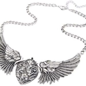 419o7YLVudL._AC_ Fashion Women's Rhinestone Heart Angel Wings Statement Necklace Jewelry wing heart pendant a lobster clasp Necklace-B0C692F1P9