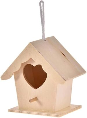 (1Pcs) (9Cm*9Cm) Very Small Creative Wooden Hummingbird House With Hanging Rope Home Gardening 6 Decoration Bird's Small Hot Nest Diy Types Wall-Mounted-B0CPWK7XCD