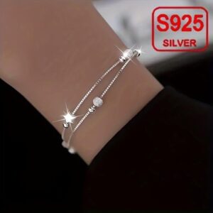 Women's Elegant & Classic Style, 925 Sterling Silvery Double Layer Chain, Match Star -B0DLT699RG