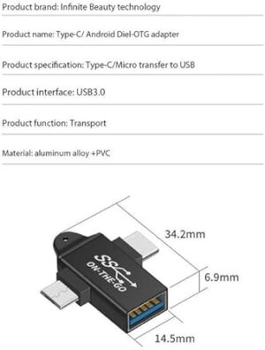 3in1 USB C to USB 3.0 OTG Converter USB 2 in 1 Type C Micro-OTG Adapter - Random Color-B0CQLQP5MC