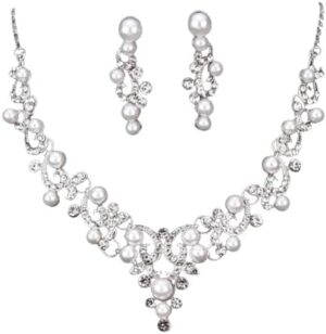 Fashion Simple rhinestone necklace earrings set Bridal Wedding Party Rhinestone Water Drop Pendant Necklace Drop Earrings Set C10, CHINA-B0D5Y2BQRH