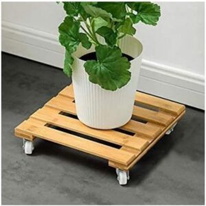 [1 Pcs] [ 35*35 Cm ] Wood Moveable Plant Stand Front And Back Wheel - Plant Caddy Wooden Stand 1 Packs Heavy Planter Stand Plant Stand With Fixed Random Wheels-B0DCTG6YM3