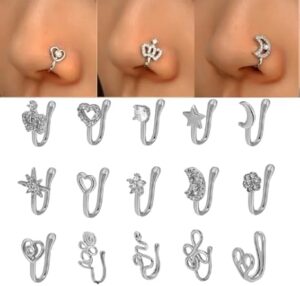 New 1 Pc Copper Nose Ring Fake Piercing Nose Cuff Clip On Nose Heart Star Ear Cuff Earring Body Jewelry for Women Girls Jewelry-B0DKCBHN5N