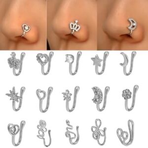 New 1 Pc Copper Nose Ring Fake Piercing Nose Cuff Clip On Nose Heart Star Ear Cuff Earring Body Jewelry for Women Girls Jewelry-B0DKCBHN5N