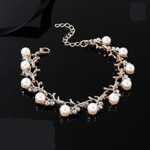 [One Set] Creative Gold Color Necklace 1Pair Earrings Wedding Bridal Pearl Rhinestone Jewelry Lady Female jewellery set for women-B0CGYJ1K6B