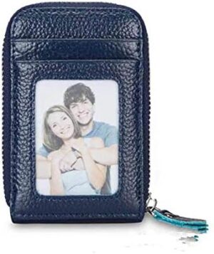 [ Blue ] Women Men Wallet Thin Leather RFID Blocking Zipper Wallet ID Credit Card Holder Name Cards Case Pocket Organizer Money Coin Bag-B0BXFSSGTL