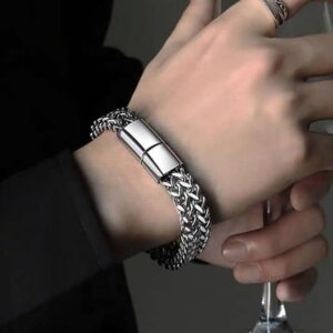 [1 Pc] Hip Hop Personality Cuban Chain Bracelet For Men Charm Stainless Steel Braided Keel Bracelet Jewelry Birthday Gift For Lover-B0CDHVPMVS