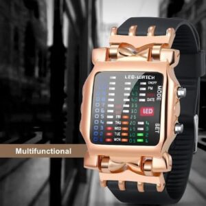 1Pcs New Digital Watch For Men Women 2022 Binary Luminous Cool Sports Style Electronic LED Display Dial Soft Wristband Men's Watch-B0CR6ZT723
