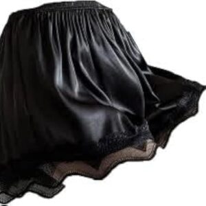 (1PC) [ L size, suitable for weight (60-80KG)] Elegant Lace Satin Safety Short Pants Women Home Sleeping Shorts Seamless Underwear Female Safe Boxer Shorts Lingerie (Black)B0DJTF91KM