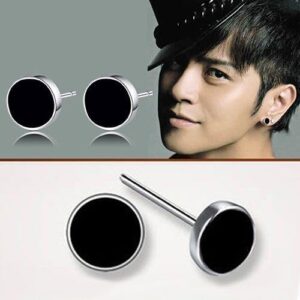 (1 Pc) Men's Women's 925 Sterling Silver Black Vinyl Earrings-Stud Diameter: 0.6cm/0.27" (Approx.)+Nail Length: 1.1cm/0.43" (Approx.)-B0DLJC7M7X