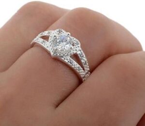 1PCs Women 925 Sterling Silver Crystal Love Heart Shaped Ring US Size US Size 6 (Dia): 16.4mm/0.65" (Approx.)-B0DLSSL7R7