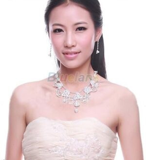 New fashion Sliver Plated Rhinestone Crystal Faux Pearl Necklace+Earring Jewelry Set For Bride Bridal Wedding A7UR-B0C56V7CVP
