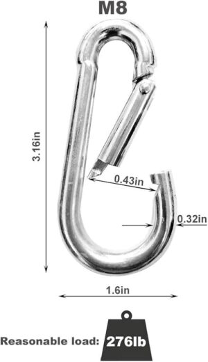 4 Pack Spring Snap Hook Carabiner Clips Heavy Duty M8, Spring Snap Link for Swing, Hammock, Crafts, Gym, Kayaking, Dog Leash (4xM8)-B0CQVKMQR1