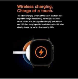 Smart Watch T3000 ULTRA SERIES 9 Black Case With 2 Straps (Black + Orange) - Black-B0D752RFKK