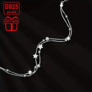 Women's Elegant & Classic Style, 925 Sterling Silvery Double Layer Chain, Match Star -B0DLT699RG