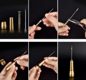 [Set 01] Leather Sewing Kit DIY Leather Sewing Awl Needle With Copper Handle Set Leather Canvas Tent Shoes Repairing Tool W/Nylon Thread-B0CK1F8D4M