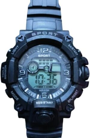 Men's and Kids Digital Rubber Sport Watch (Black)-B0DMXJZX59