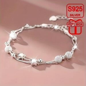 Women's Elegant & Classic Style, 925 Sterling Silvery Double Layer Chain, Match Star -B0DLT699RG