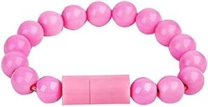 -Micro USB Cable Beads Bracelet Charging Sync Data Phone Charger for Andriod V8 - (Pink)-B091D21KJ2