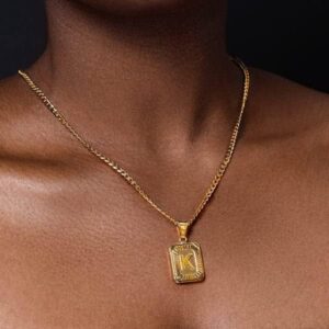 (F) Letter Gold Color Pendant Necklace for Men Women Cuban Chain Couple Charm Initial Necklace Choker Jewelry Collar-B0C1QDPB1N
