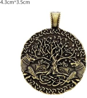 Creative Charms Tree Of Life And World Pendants For Necklace Wolf Amulet Viking Jewelry Making Findings Components (3.5Cm *3.5 cm)-B0DC5P5BXH