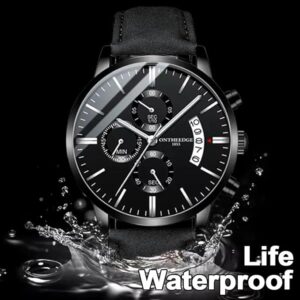 [Leather Blue] Men's Business Watch Top Brand Luxury Male Quartz Watches Minimalist Casual Leather Strap Calendar Wristwatch Clock (Blue Wz Random Ground Color) B0D8BXYCP7