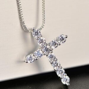 925 Sterling Silver Small Pendant Necklace Size 16-24 Inch, Classic Shiny Crystal Cross Chain for Women Men, Fashion Jewelry Gifts - Small Cross 3cm x 2cm-B0DLHCZQ8N